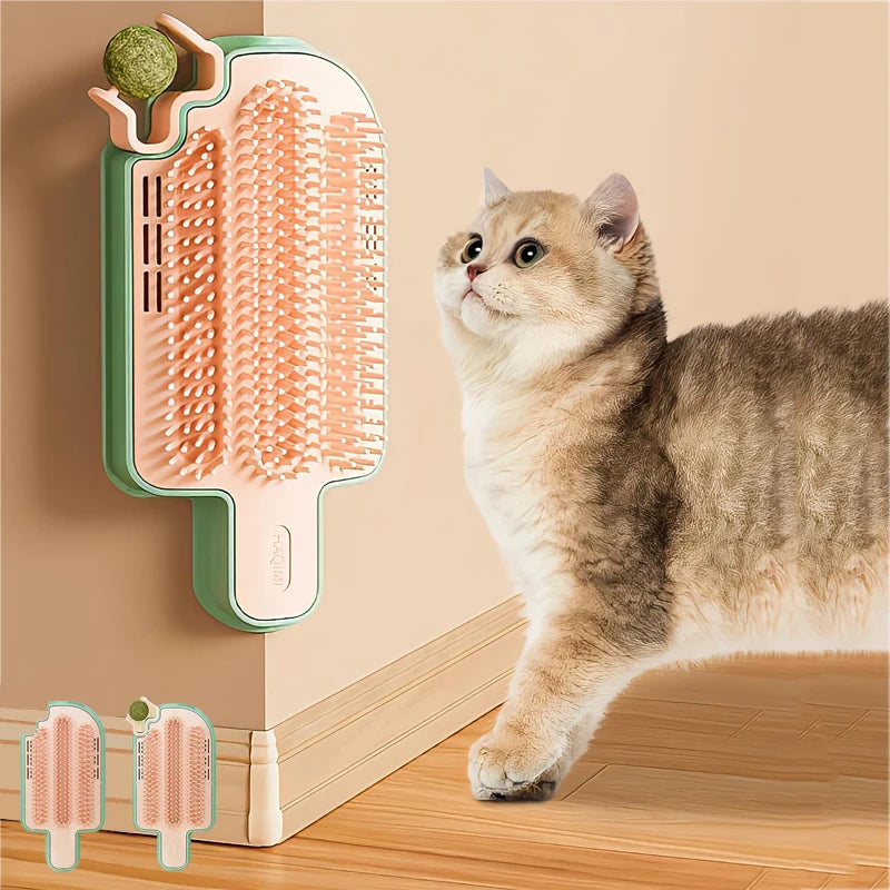 Professional Pet Cat Hair Removal Comb Set with Catnip Balls and Spring Toys - Self-Cleaning Scratcher and Massager for Kittens