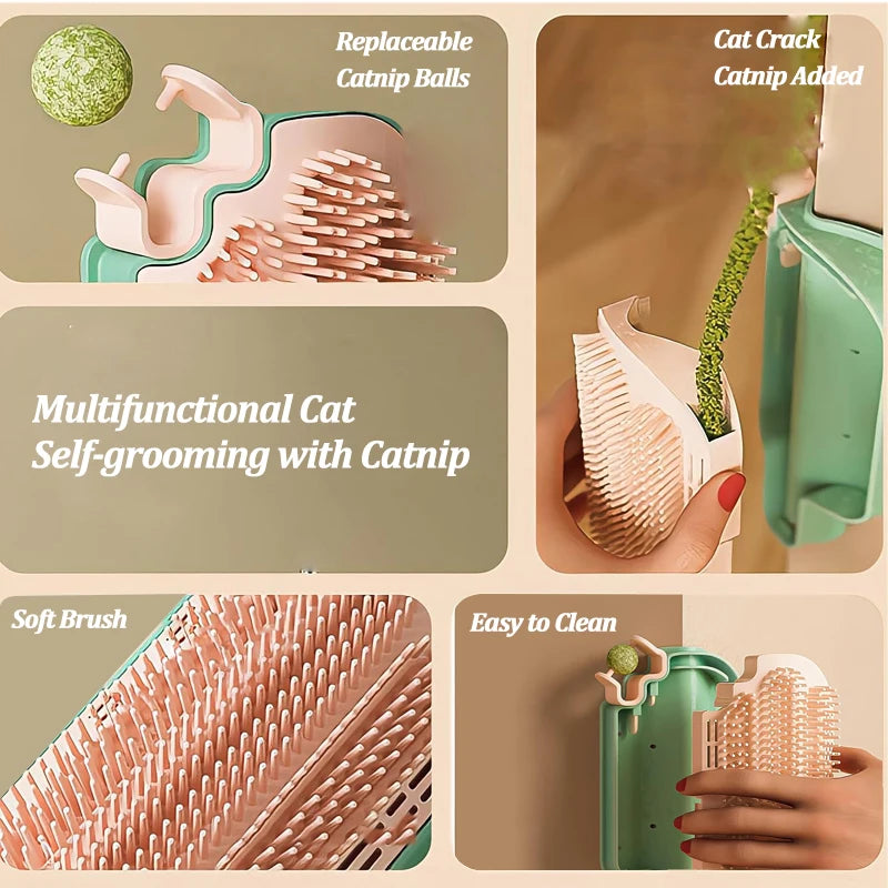Professional Pet Cat Hair Removal Comb Set with Catnip Balls and Spring Toys - Self-Cleaning Scratcher and Massager for Kittens