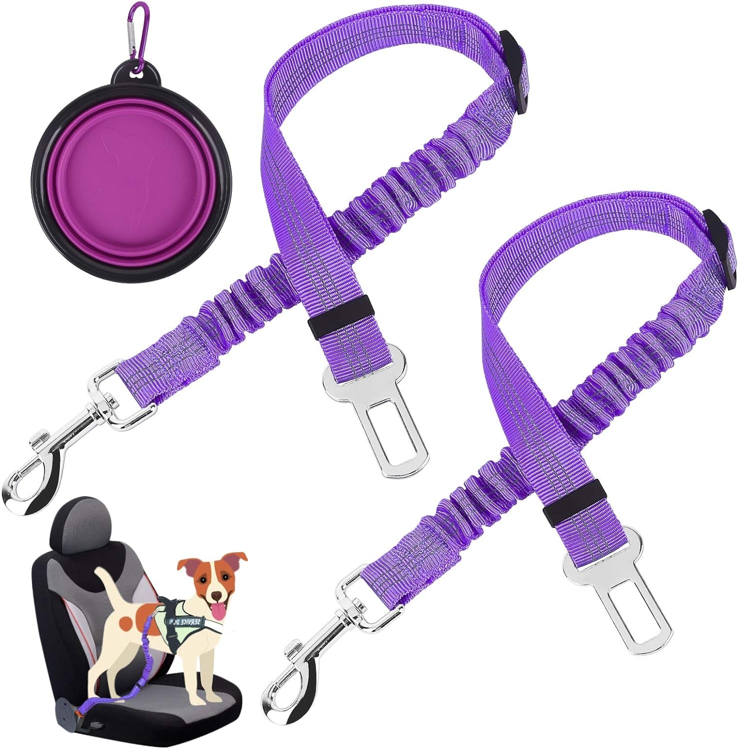 Dog Seat Belt, 3 Piece Set Retractable Dog Car Harness between Control and Freedom - Adjustable Length Heavy Duty & Elastic Pet Car Seat Belt Safety Leads for Pets Vehicle Travel and Daily Use