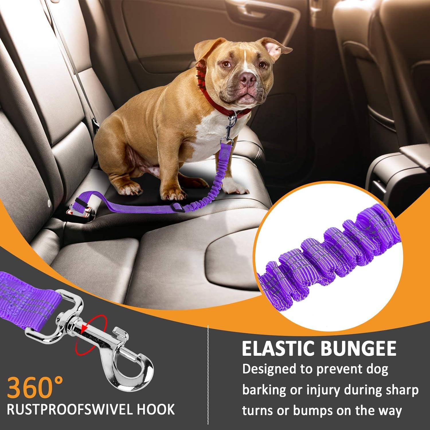 Dog Seat Belt, 3 Piece Set Retractable Dog Car Harness between Control and Freedom - Adjustable Length Heavy Duty & Elastic Pet Car Seat Belt Safety Leads for Pets Vehicle Travel and Daily Use