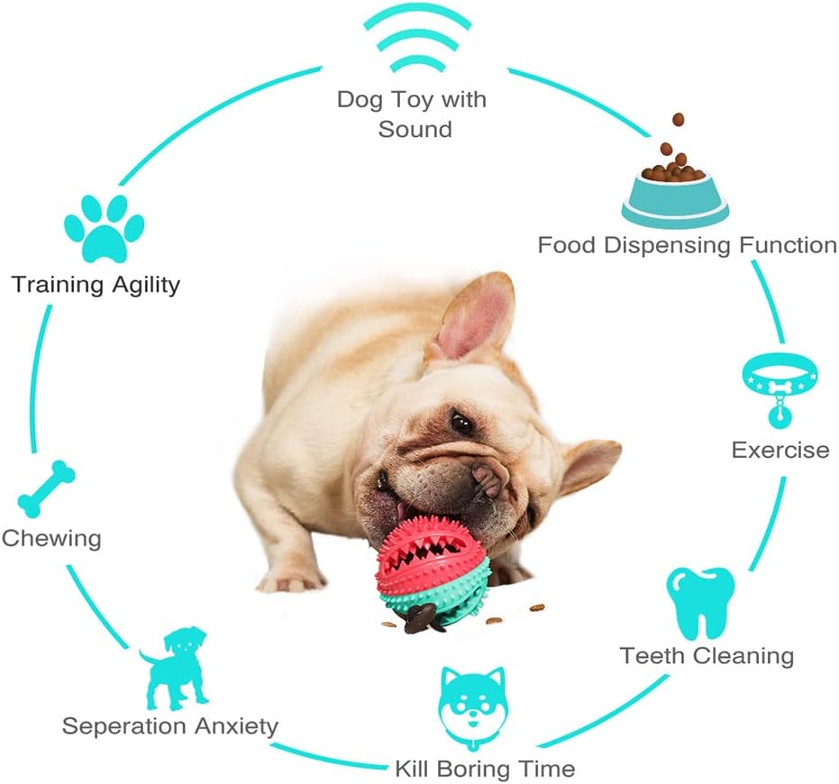Dog Chew Toys for Cleaning Teeth and Removing Dental Calculus, Non-Toxic Natural Rubber Leaking Food Indestructible Ball with Training-Rope,Easy to Clean,Training Brain Making Health,3.12In