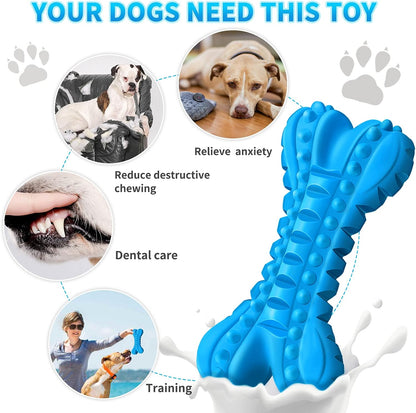 Durable Squeaky Dog Chew Toys for Aggressive Chewers - Indestructible Natural Rubber Bones for Large Breeds and Medium Teeth Cleaning