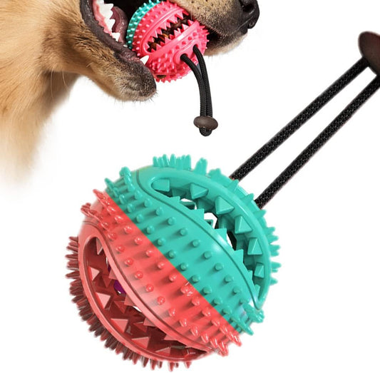 Dog Chew Toys for Cleaning Teeth and Removing Dental Calculus, Non-Toxic Natural Rubber Leaking Food Indestructible Ball with Training-Rope,Easy to Clean,Training Brain Making Health,3.12In
