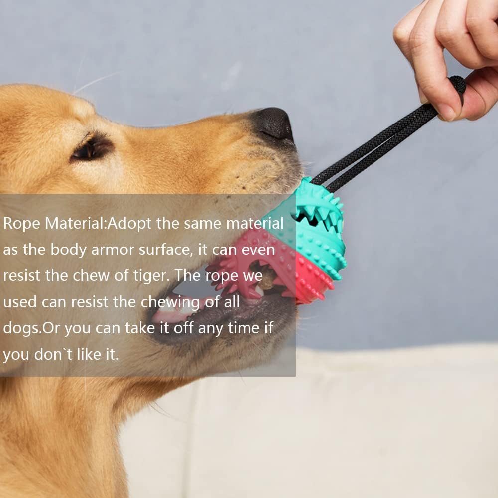 Dog Chew Toys for Cleaning Teeth and Removing Dental Calculus, Non-Toxic Natural Rubber Leaking Food Indestructible Ball with Training-Rope,Easy to Clean,Training Brain Making Health,3.12In