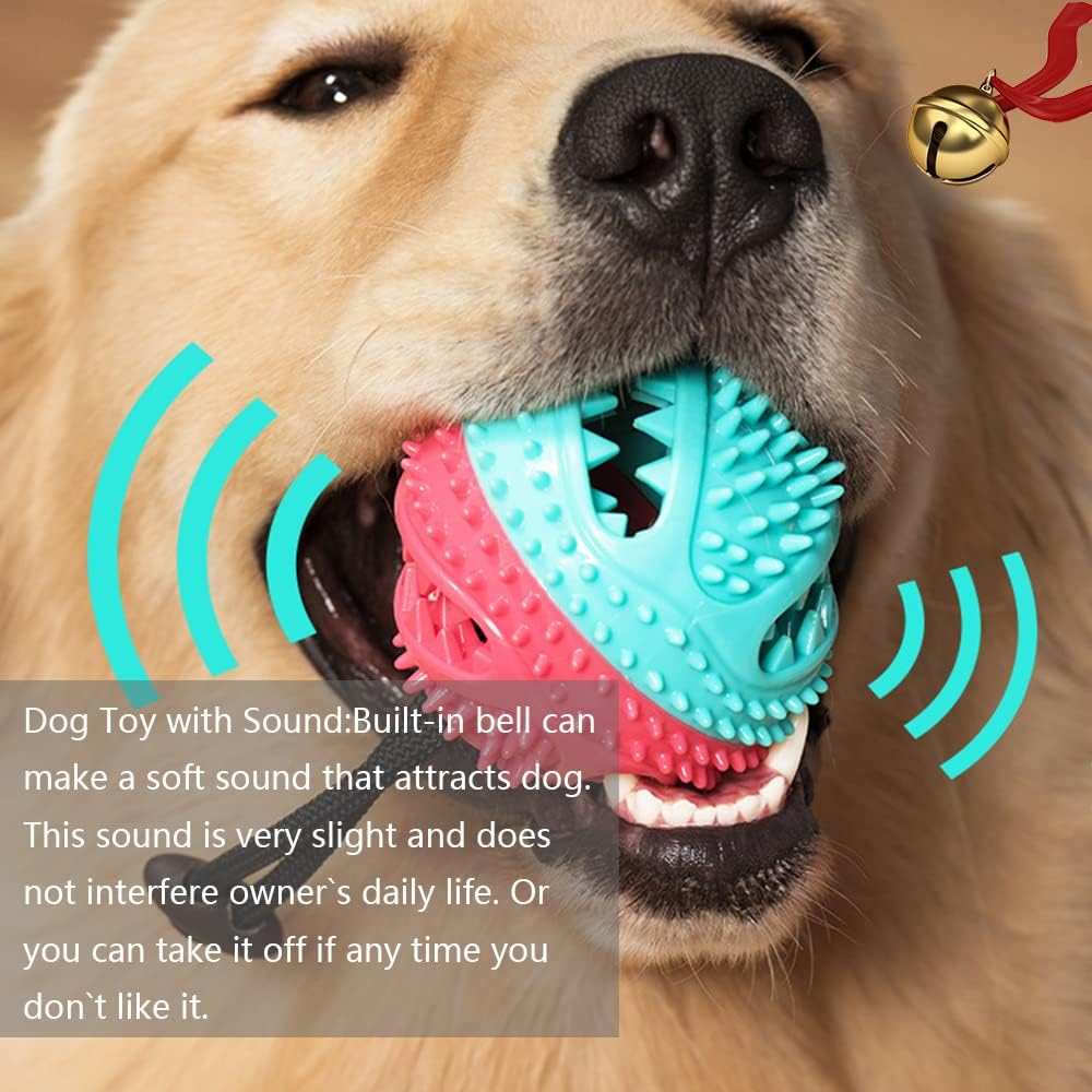 Dog Chew Toys for Cleaning Teeth and Removing Dental Calculus, Non-Toxic Natural Rubber Leaking Food Indestructible Ball with Training-Rope,Easy to Clean,Training Brain Making Health,3.12In