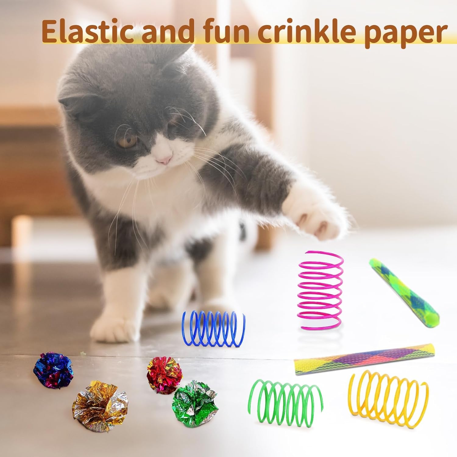 25-Piece Interactive Cat Toy Set with Rainbow Tunnel - Comprehensive Bundle for Indoor Cats and Kittens Featuring Feather Teasers, Springs, Balls, Mice, and Noise Toys