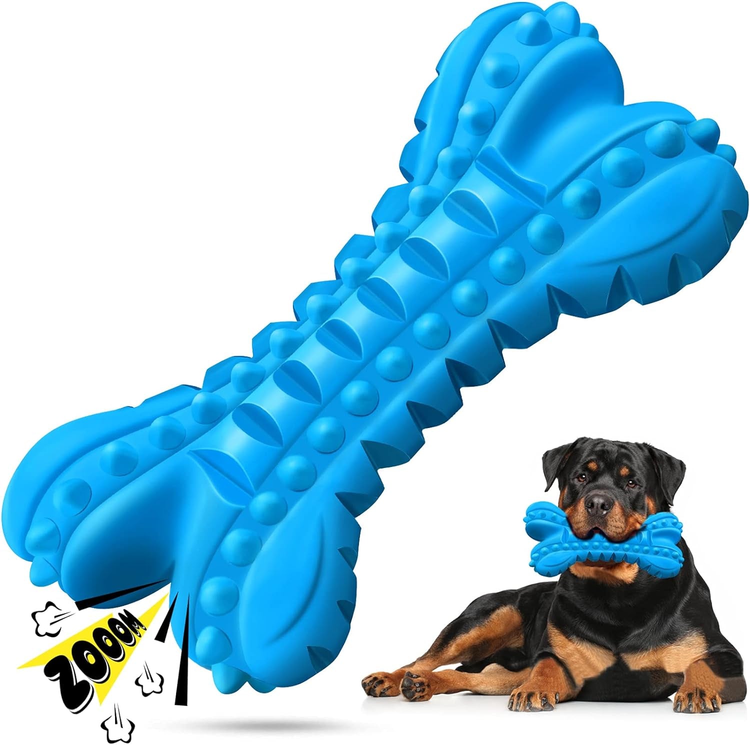Durable Squeaky Dog Chew Toys for Aggressive Chewers - Indestructible Natural Rubber Bones for Large Breeds and Medium Teeth Cleaning