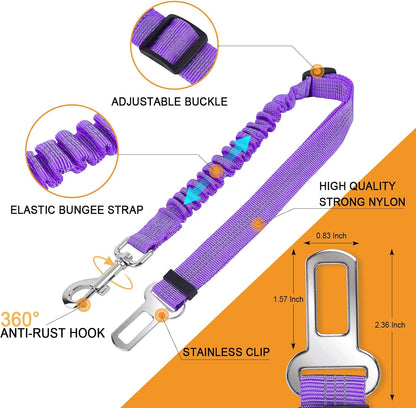 Dog Seat Belt, 3 Piece Set Retractable Dog Car Harness between Control and Freedom - Adjustable Length Heavy Duty & Elastic Pet Car Seat Belt Safety Leads for Pets Vehicle Travel and Daily Use