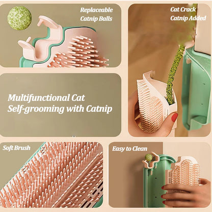 Professional Pet Cat Hair Removal Comb Set with Catnip Balls and Spring Toys - Self-Cleaning Scratcher and Massager for Kittens