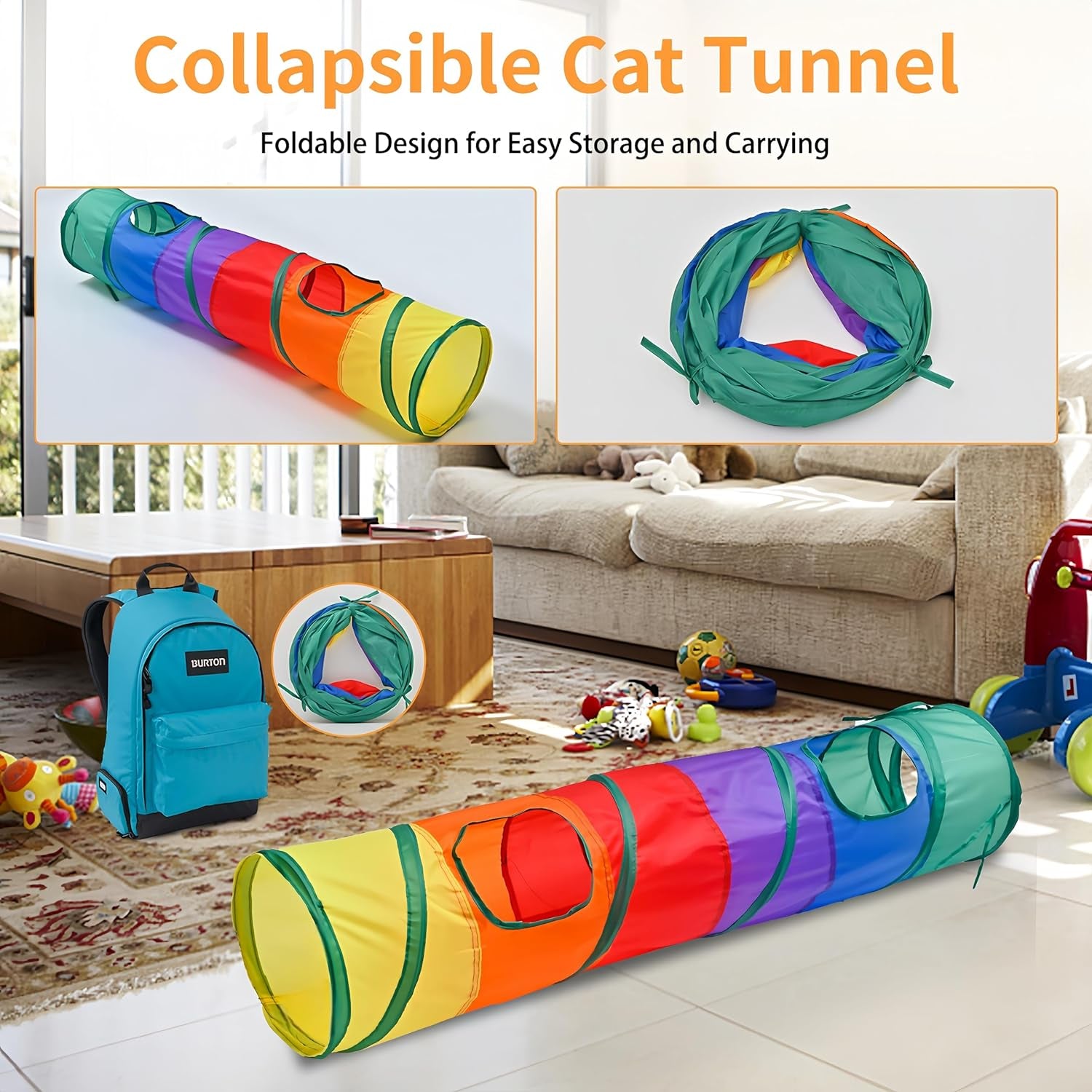 25-Piece Interactive Cat Toy Set with Rainbow Tunnel - Comprehensive Bundle for Indoor Cats and Kittens Featuring Feather Teasers, Springs, Balls, Mice, and Noise Toys