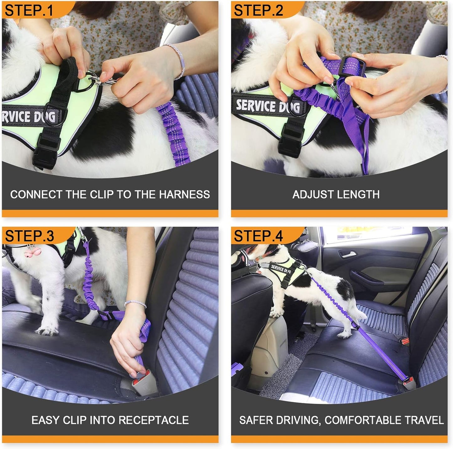 Dog Seat Belt, 3 Piece Set Retractable Dog Car Harness between Control and Freedom - Adjustable Length Heavy Duty & Elastic Pet Car Seat Belt Safety Leads for Pets Vehicle Travel and Daily Use