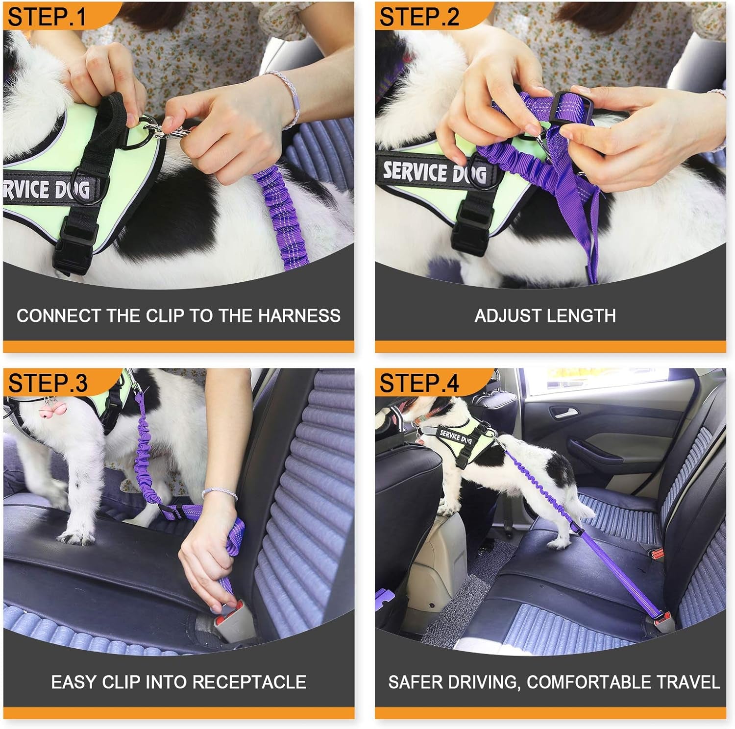 Dog Seat Belt, 3 Piece Set Retractable Dog Car Harness between Control and Freedom - Adjustable Length Heavy Duty & Elastic Pet Car Seat Belt Safety Leads for Pets Vehicle Travel and Daily Use