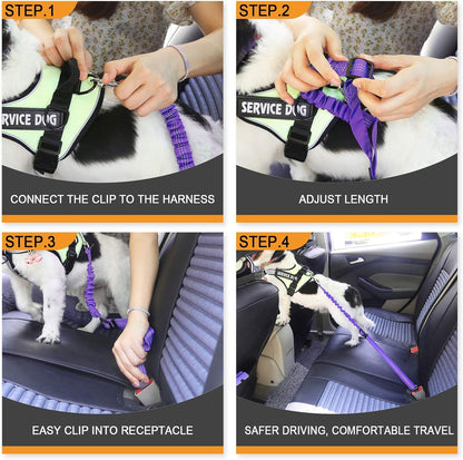 Dog Seat Belt, 3 Piece Set Retractable Dog Car Harness between Control and Freedom - Adjustable Length Heavy Duty & Elastic Pet Car Seat Belt Safety Leads for Pets Vehicle Travel and Daily Use