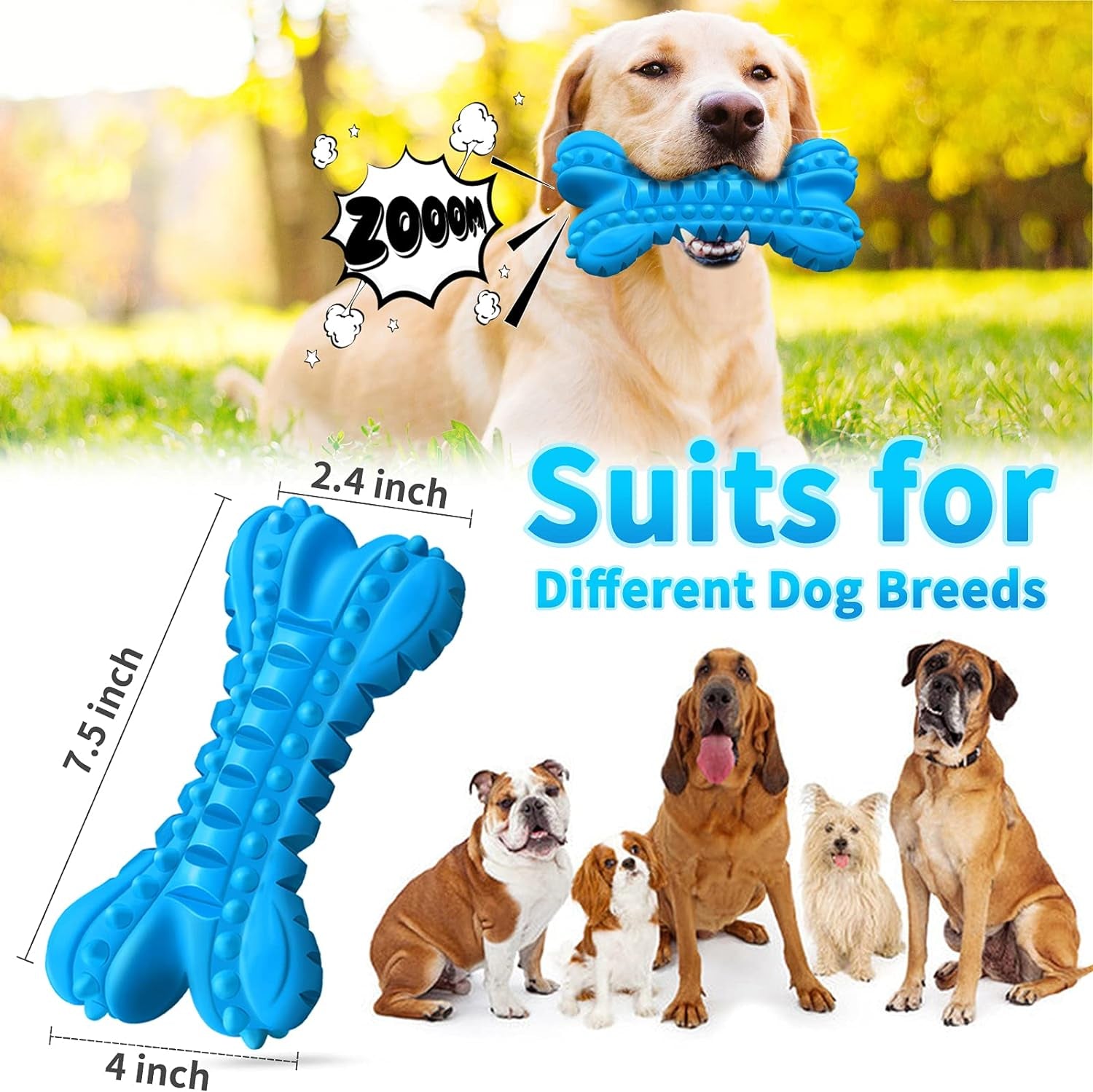 Durable Squeaky Dog Chew Toys for Aggressive Chewers - Indestructible Natural Rubber Bones for Large Breeds and Medium Teeth Cleaning
