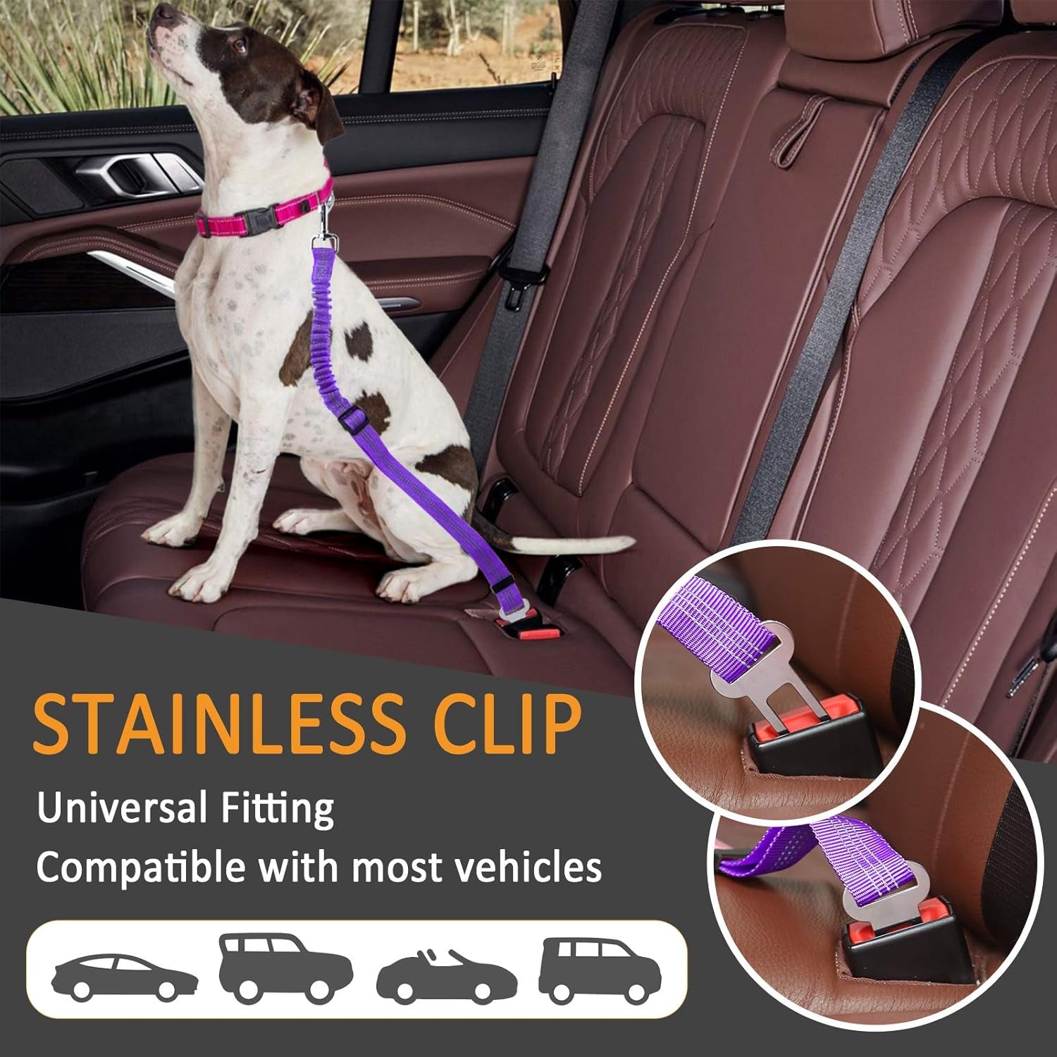 Dog Seat Belt, 3 Piece Set Retractable Dog Car Harness between Control and Freedom - Adjustable Length Heavy Duty & Elastic Pet Car Seat Belt Safety Leads for Pets Vehicle Travel and Daily Use