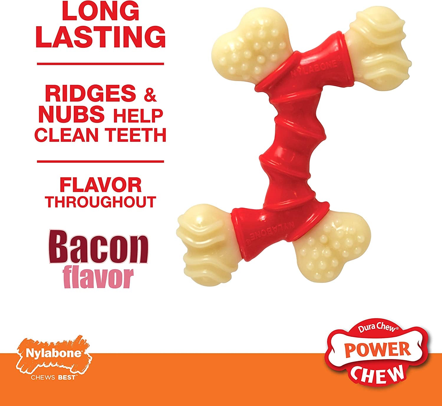 X-Large Double Bone Power Chew Toy for Aggressive Chewers - Bacon Flavor, Suitable for Dogs Over 50 lbs, Single Count