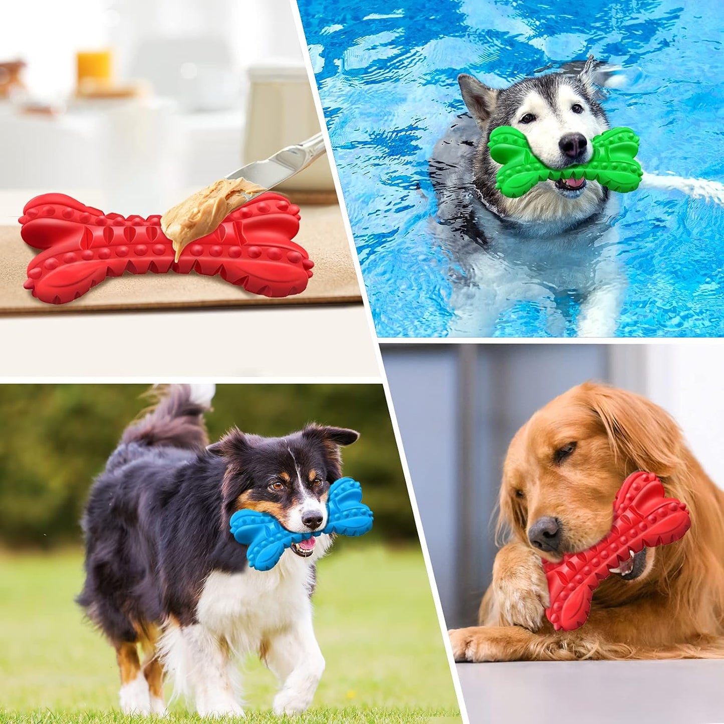 Durable Squeaky Dog Chew Toys for Aggressive Chewers - Indestructible Natural Rubber Bones for Large Breeds and Medium Teeth Cleaning