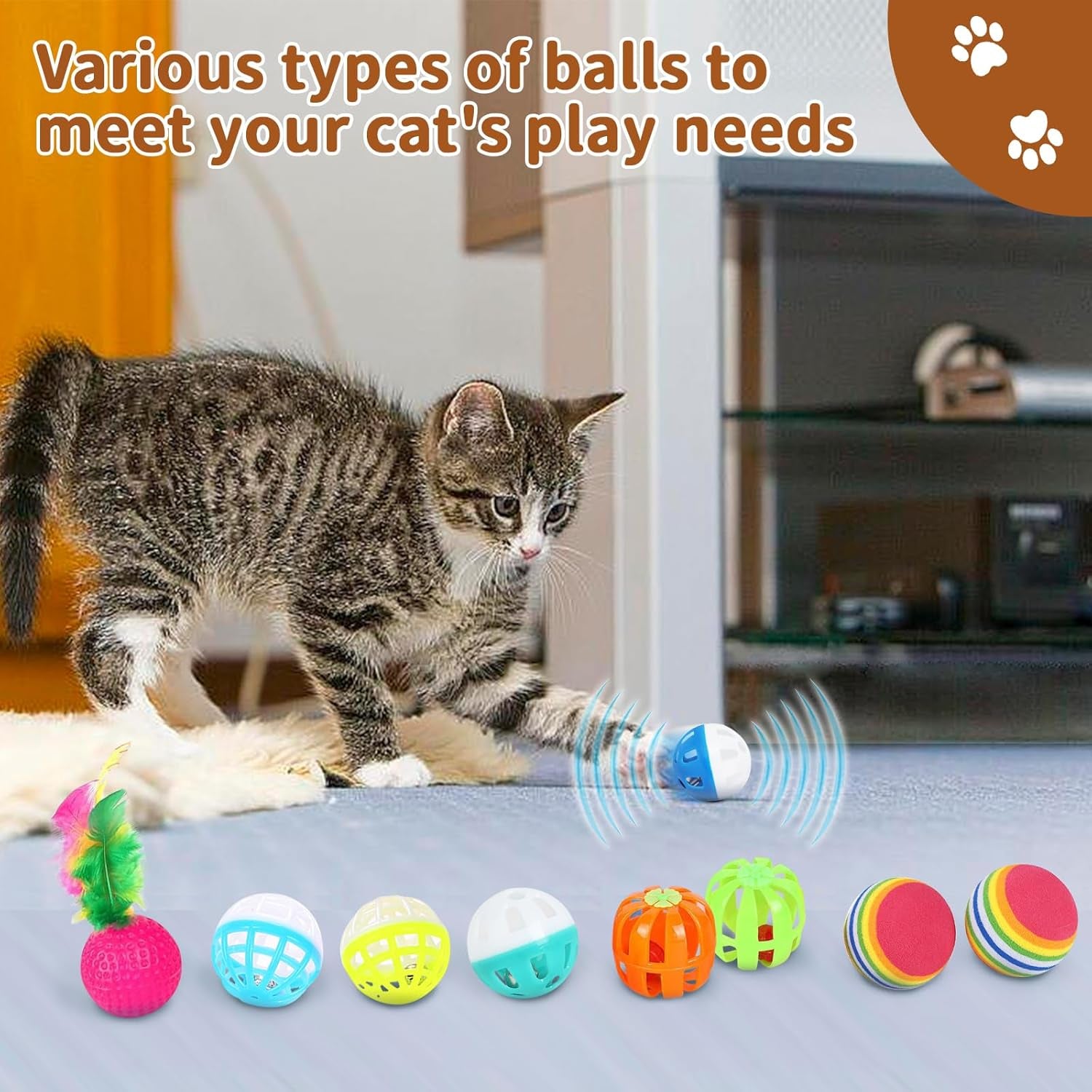25-Piece Interactive Cat Toy Set with Rainbow Tunnel - Comprehensive Bundle for Indoor Cats and Kittens Featuring Feather Teasers, Springs, Balls, Mice, and Noise Toys